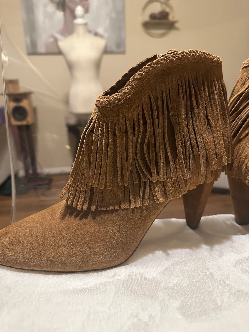Vince Camuto Tan Suede Fringe Ankle Boots